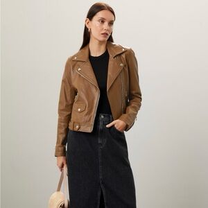 Slate and willow toffee classic leather moto jacket